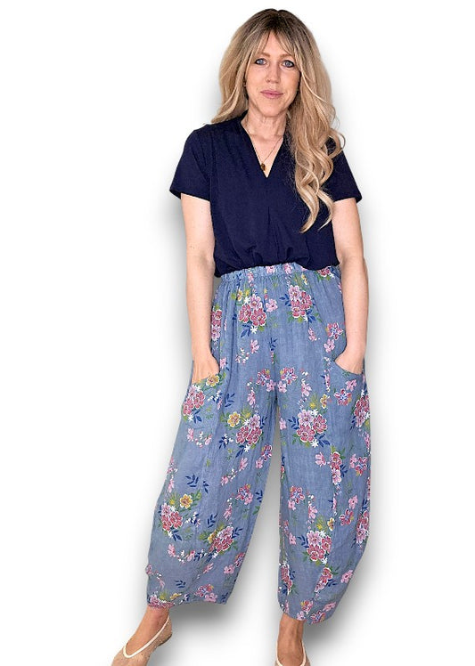 Petrol Wild Daisy Barrel Pant