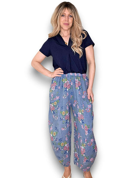 Petrol Wild Daisy Barrel Pant