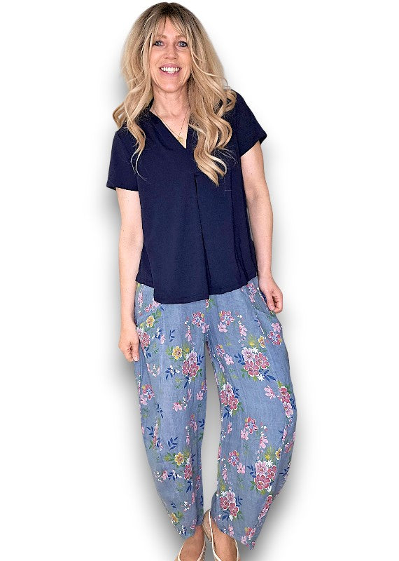 Petrol Wild Daisy Barrel Pant