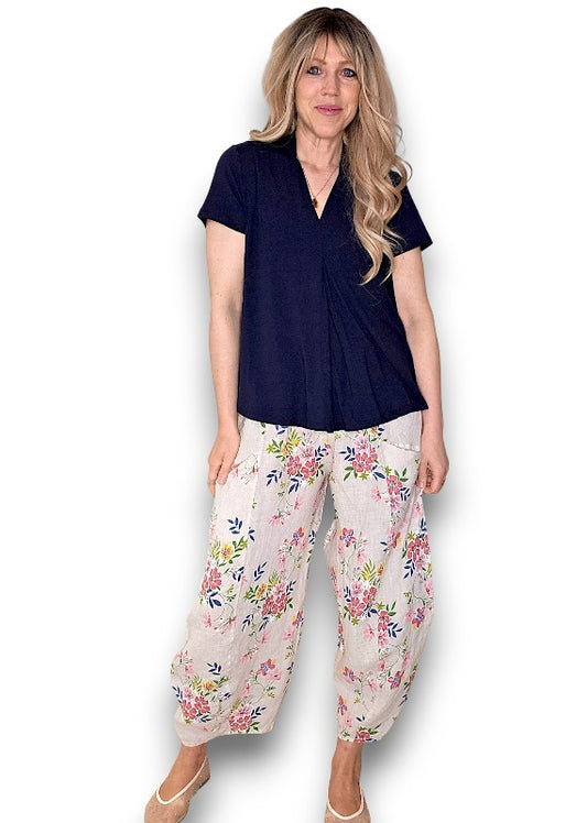 Beige Wild Daisy Barrel Pant