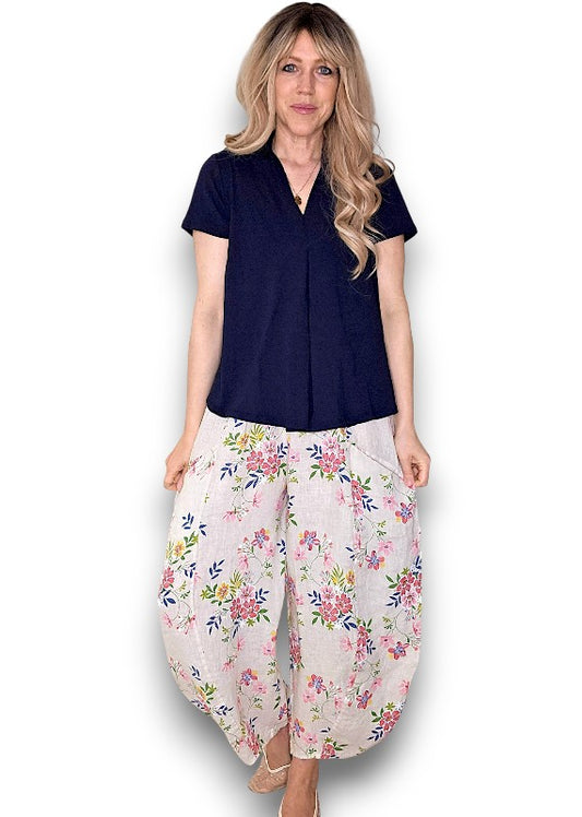 Beige Wild Daisy Barrel Pant