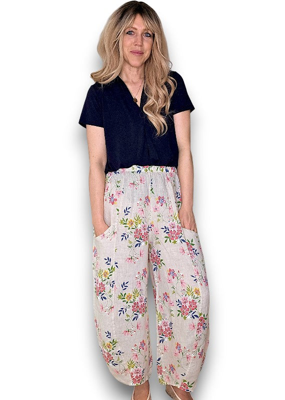 Beige Wild Daisy Barrel Pant