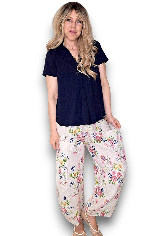 Beige Wild Daisy Barrel Pant