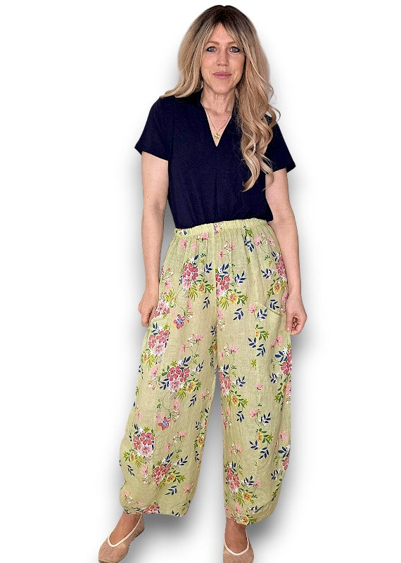 Antique Lime Wild Daisy Barrel Pant