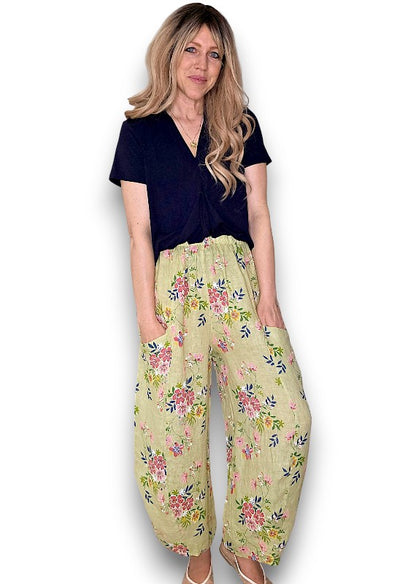 Antique Lime Wild Daisy Barrel Pant