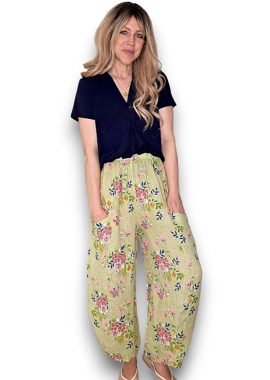 Antique Lime Wild Daisy Barrel Pant