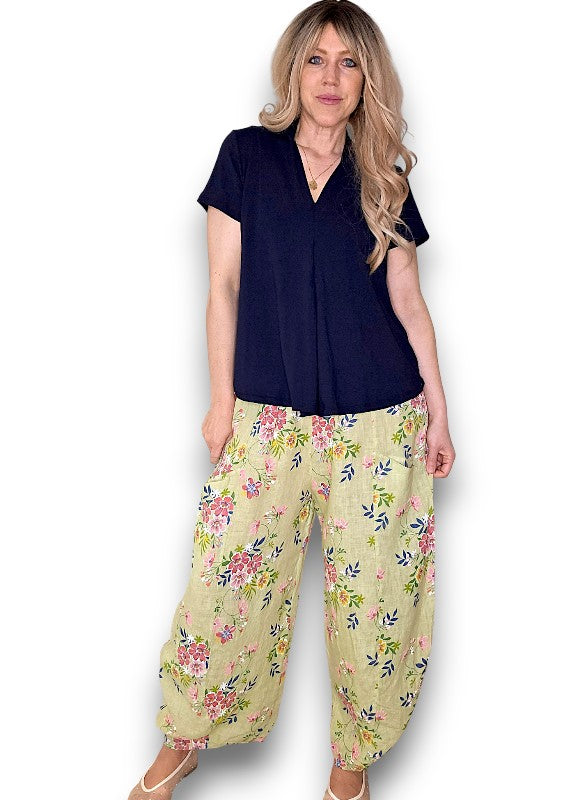 Antique Lime Wild Daisy Barrel Pant
