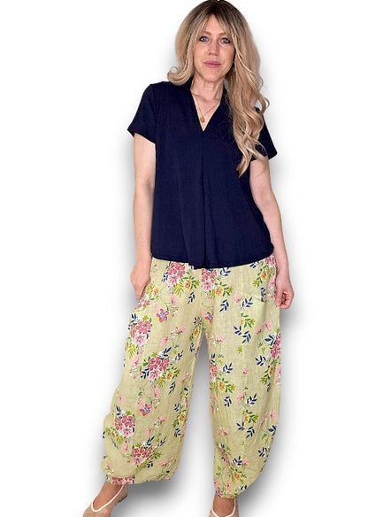 Antique Lime Wild Daisy Barrel Pant