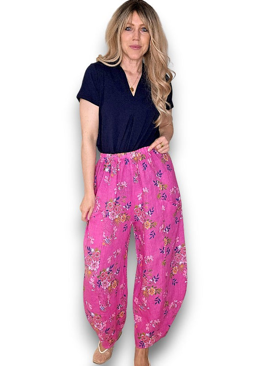 Hot Pink Wild Daisy Barrel Pant