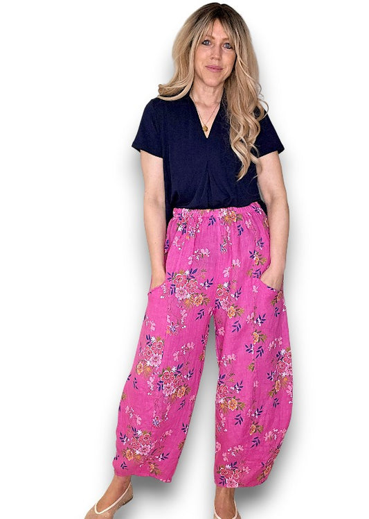 Hot Pink Wild Daisy Barrel Pant