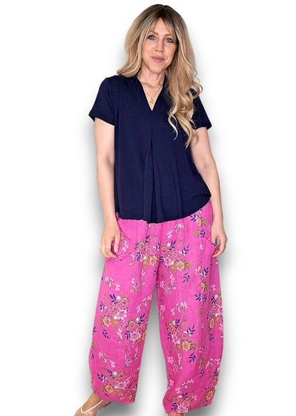 Hot Pink Wild Daisy Barrel Pant