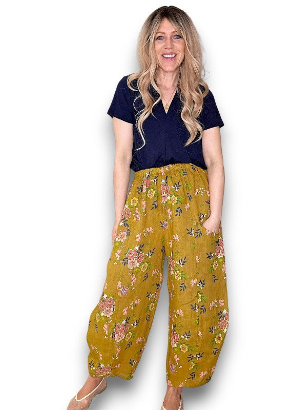 Mustard Wild Daisy Barrel Pant