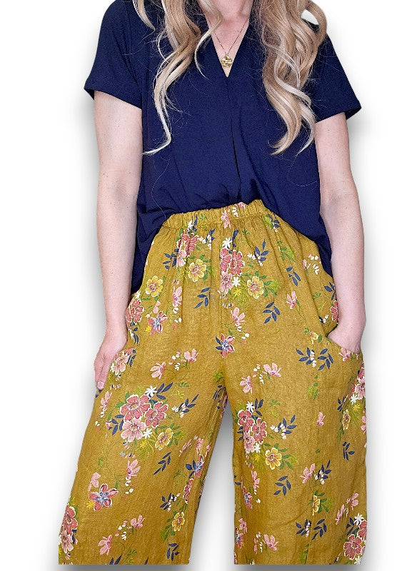 Mustard Wild Daisy Barrel Pant