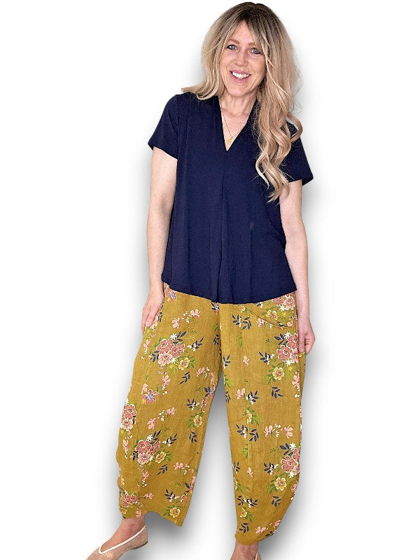 Mustard Wild Daisy Barrel Pant