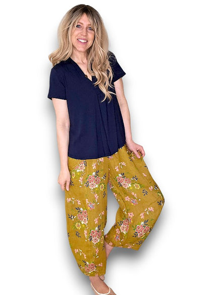 Mustard Wild Daisy Barrel Pant