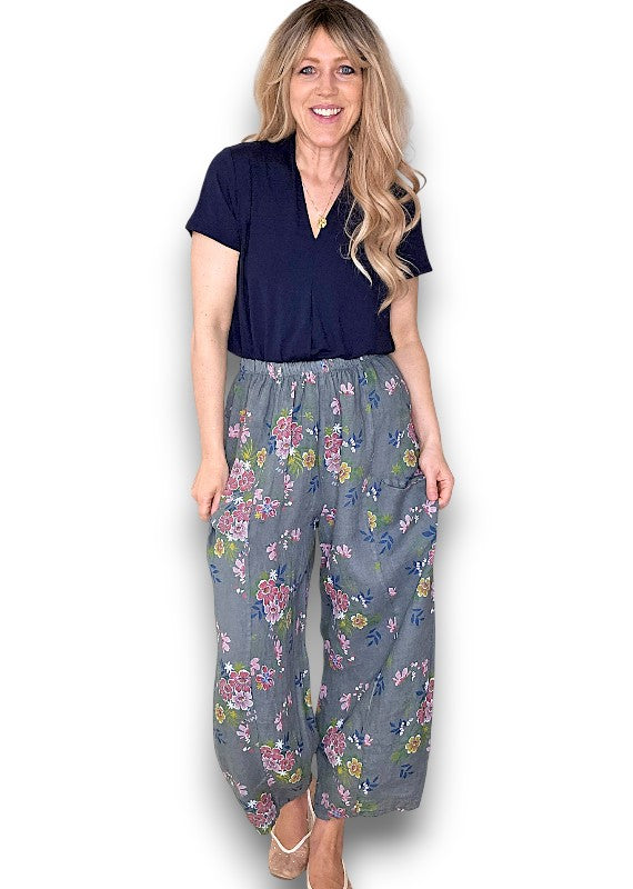 Grey Wild Daisy Barrel Pant