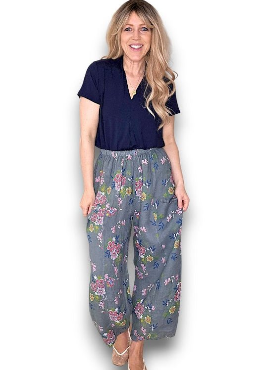 Grey Wild Daisy Barrel Pant