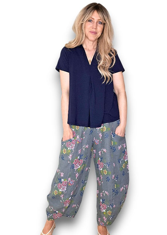 Grey Wild Daisy Barrel Pant