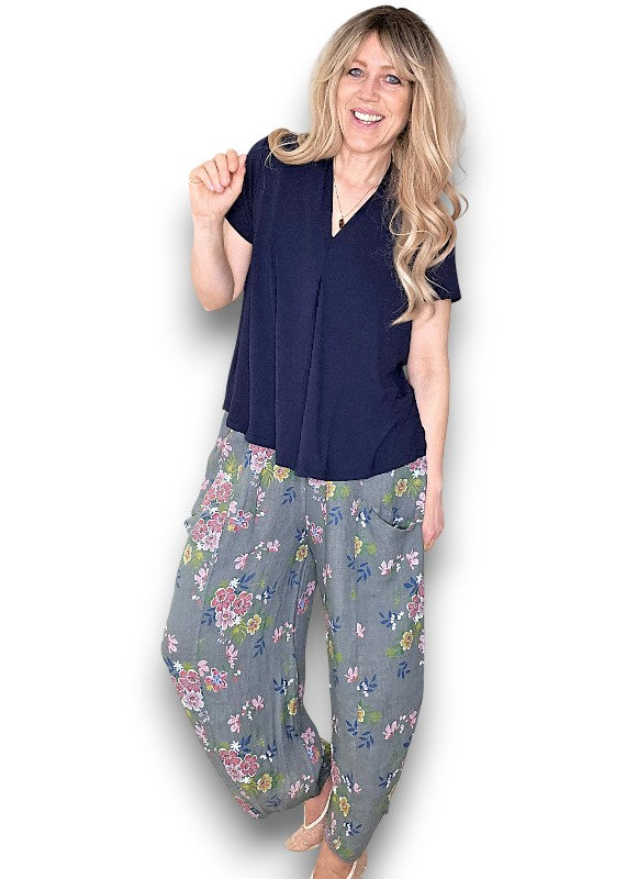 Grey Wild Daisy Barrel Pant