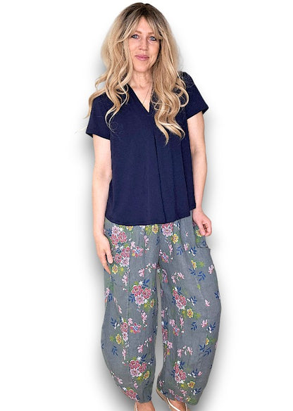 Grey Wild Daisy Barrel Pant
