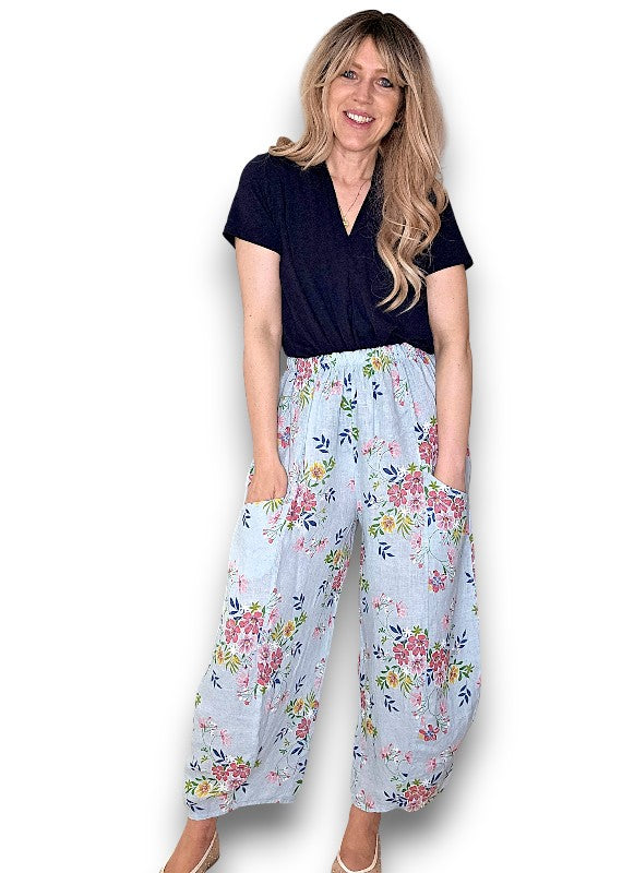 Baby Blue Wild Daisy Barrel Pant