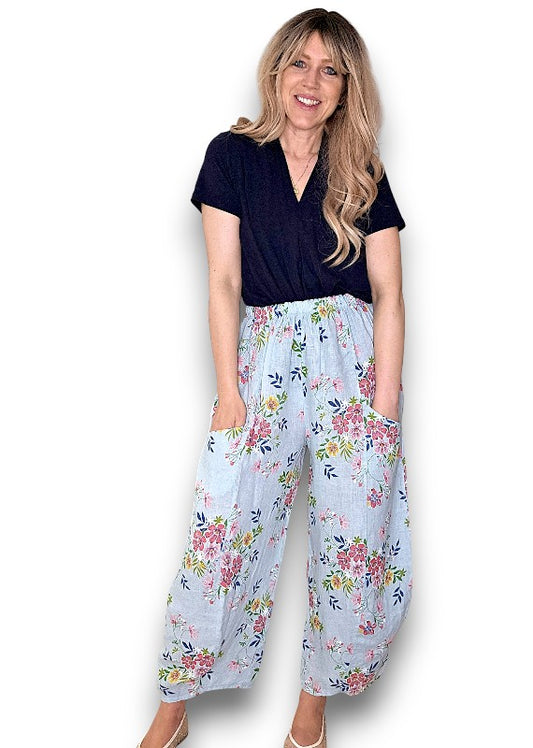 Baby Blue Wild Daisy Barrel Pant