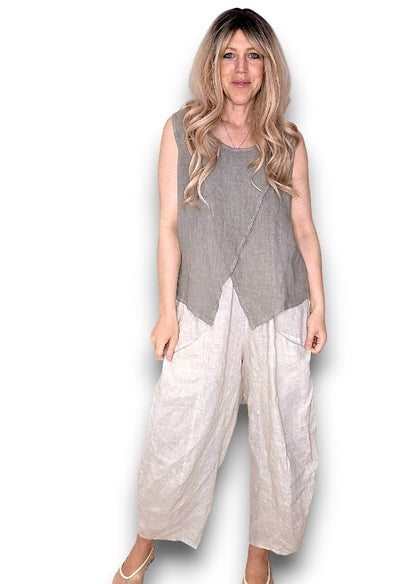 Mocha Overlap Linen Tank Top