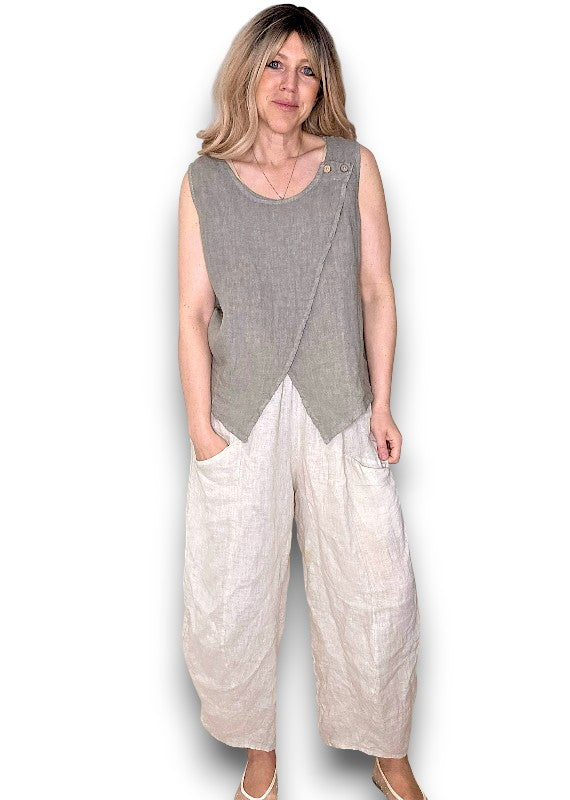 Mocha Overlap Linen Tank Top