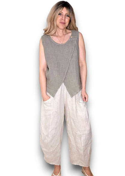 Mocha Overlap Linen Tank Top