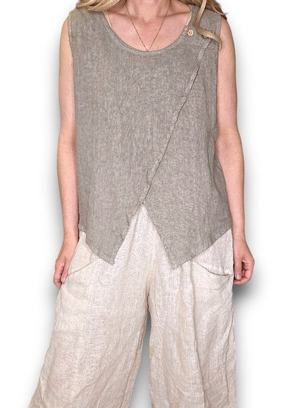 Mocha Overlap Linen Tank Top