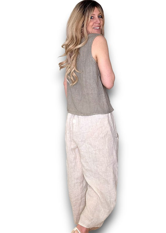 Mocha Overlap Linen Tank Top
