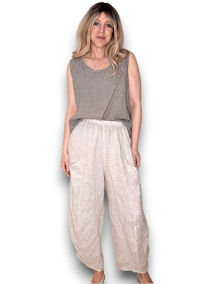 Mocha Overlap Linen Tank Top