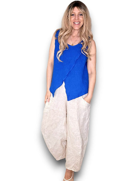 Cobalt Overlap Linen Tank Top