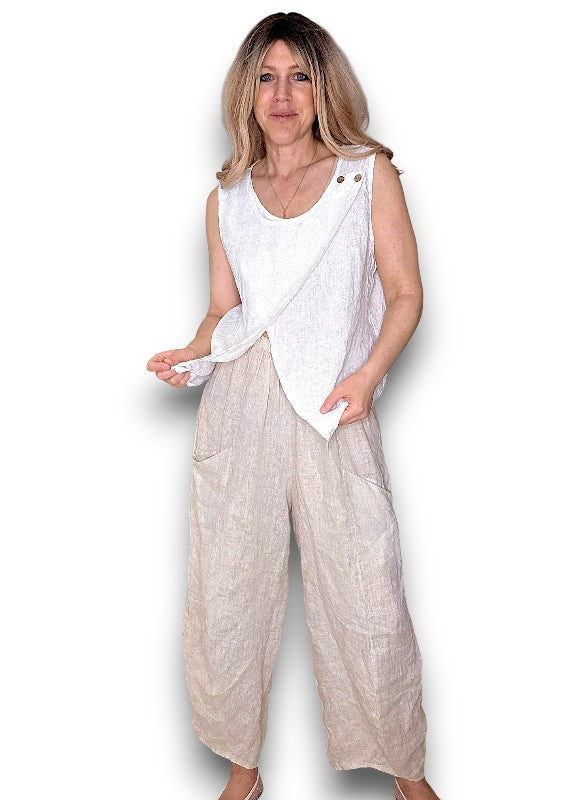 White Overlap Linen Tank Top