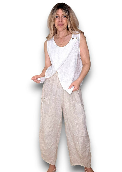 White Overlap Linen Tank Top