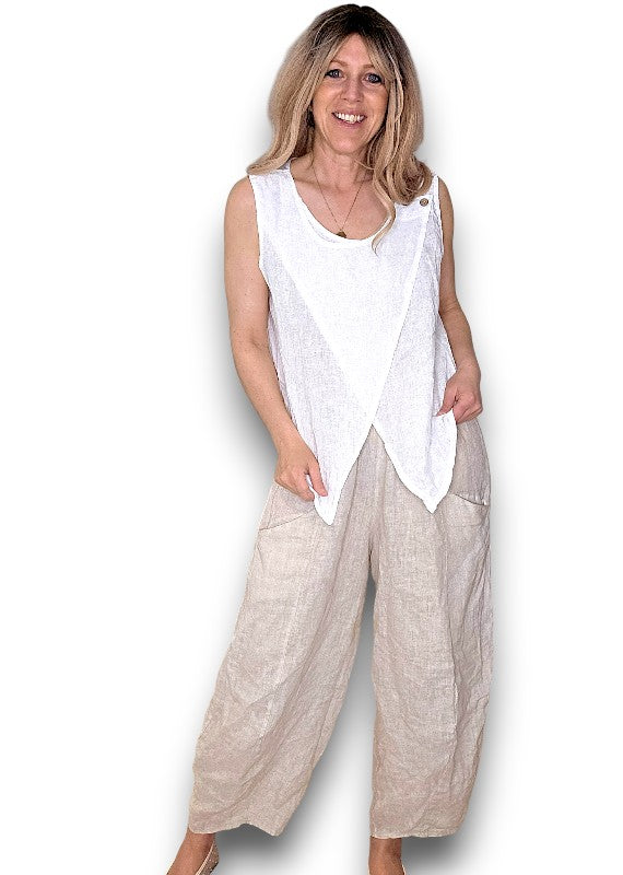 White Overlap Linen Tank Top