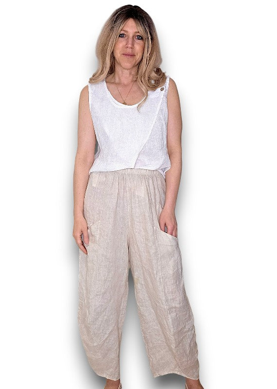 White Overlap Linen Tank Top