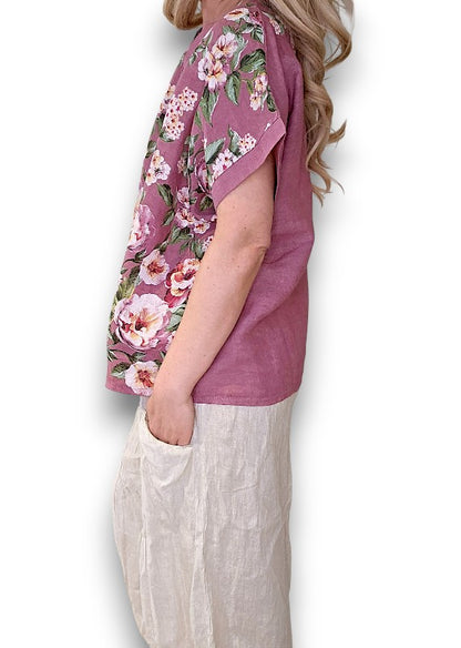 Plum Ruby Blossom Linen Top