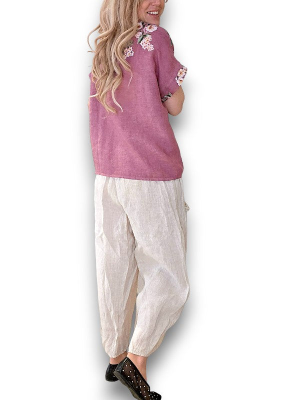 Plum Ruby Blossom Linen Top