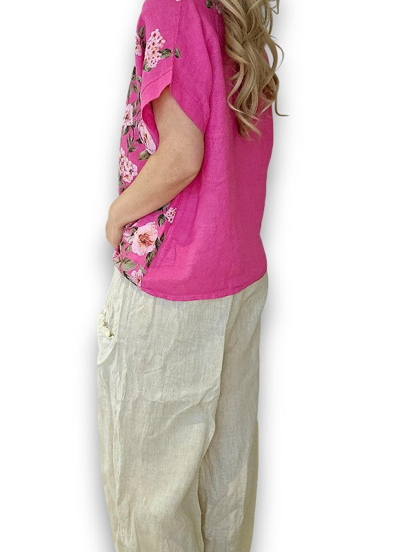 Hot Pink Ruby Blossom Linen Top