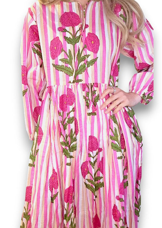 IDA IVY Pouf Sl Dress/Pink Dahlia Stripe
