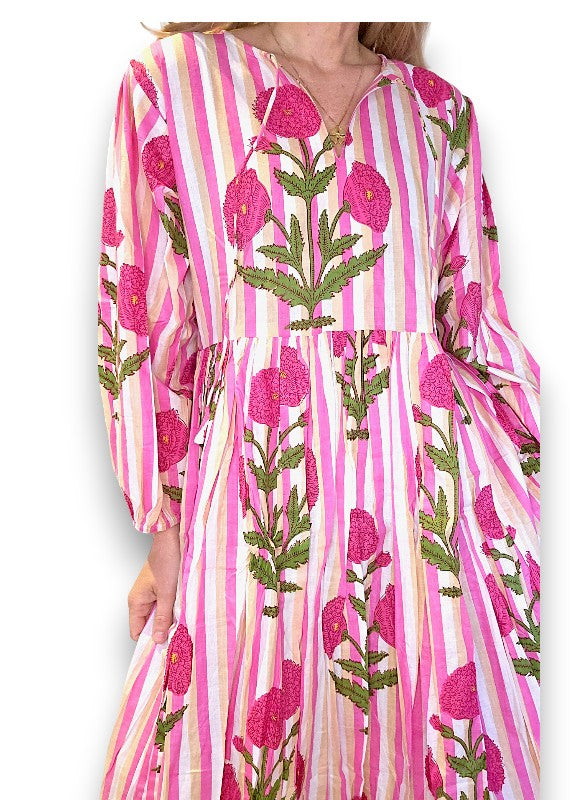 IDA IVY Pouf Sl Dress/Pink Dahlia Stripe