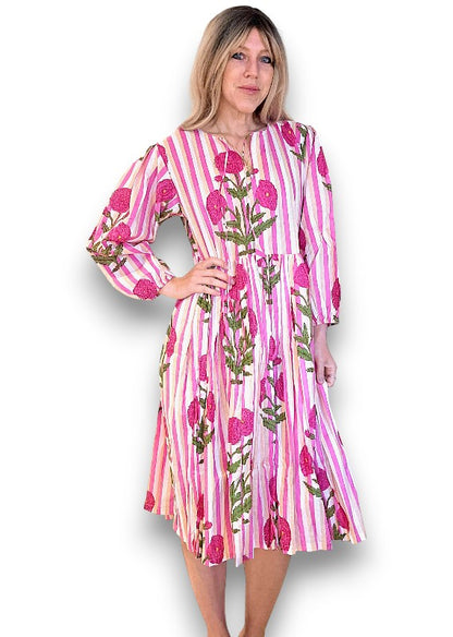IDA IVY Pouf Sl Dress/Pink Dahlia Stripe