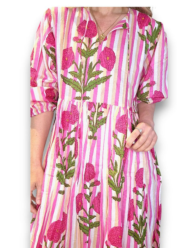 IDA IVY Pouf Sl Dress/Pink Dahlia Stripe