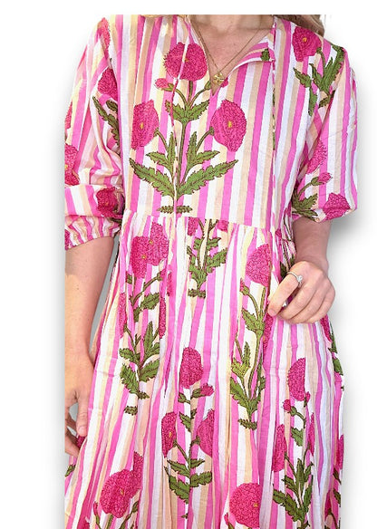 IDA IVY Pouf Sl Dress/Pink Dahlia Stripe