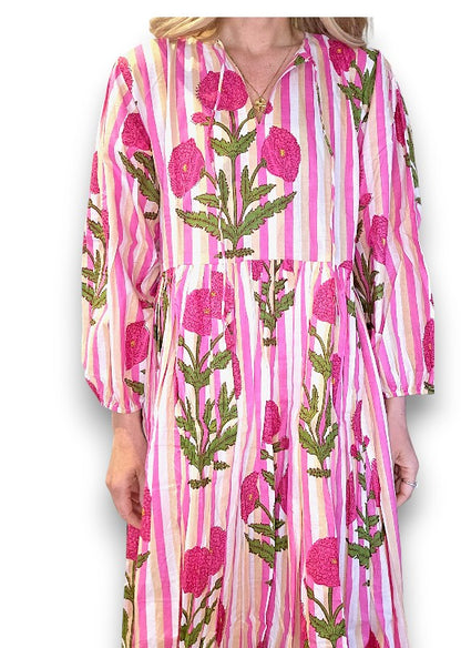 IDA IVY Pouf Sl Dress/Pink Dahlia Stripe