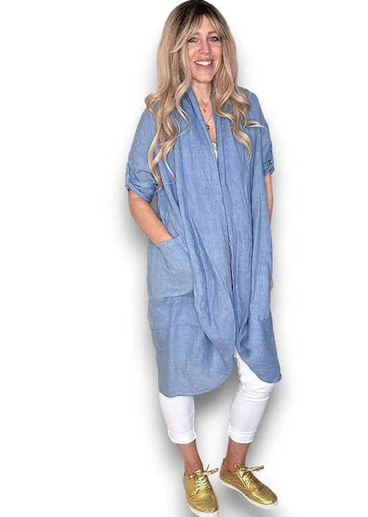 Petrol Linen Cover Up