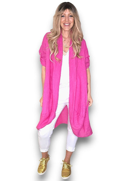 Hot Pink Linen Cover Up