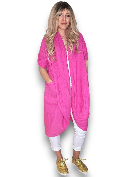 Hot Pink Linen Cover Up
