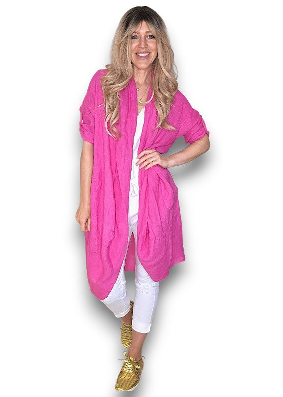 Hot Pink Linen Cover Up